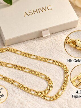 ASHIWC 14K Gold Filled Figaro Chain Necklace 4.2mm - 18"